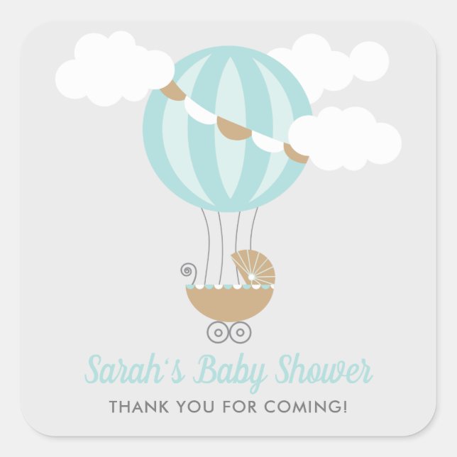 Baby Carriage Balloon Boy Baby Dusche Quadratischer Aufkleber (Vorderseite)