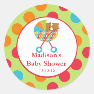Baby Carriage Bear Twins Baby Shocker Runder Aufkleber