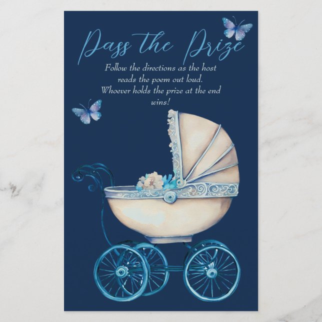 Baby Carriage Boy Baby Shower Pass das Preisspiel (Rückseite)
