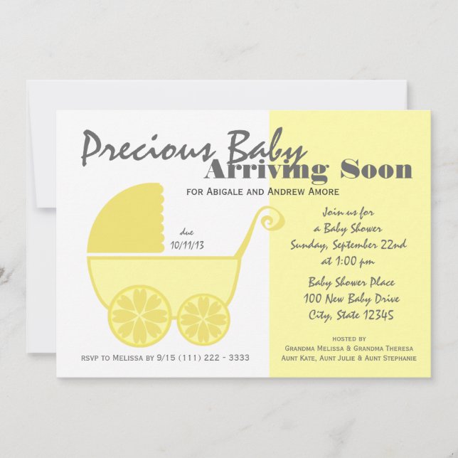 Baby Carriage Gelb und Grau Einladung (Vorderseite)