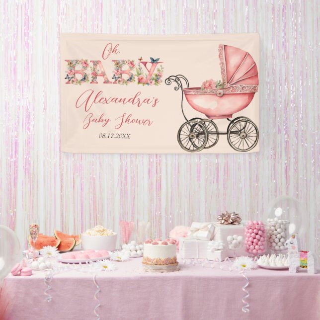 Baby Carriage Girl Babydusche Banner (Party)