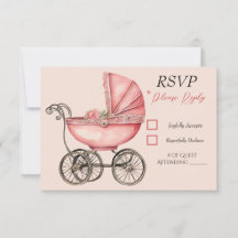 Baby Carriage Girls Baby Shooter RSVP Card