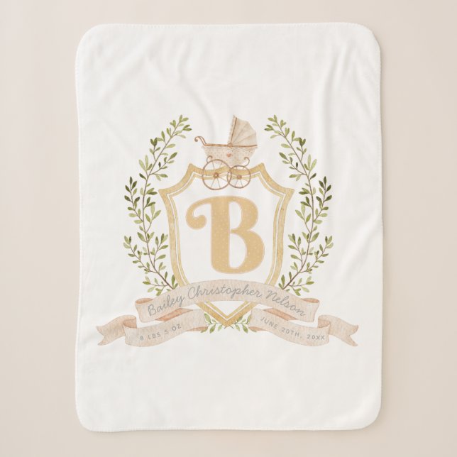 Baby Carriage Monogram "B" Kinderzimmer Baby Blank Sherpadecke (Vorderseite)