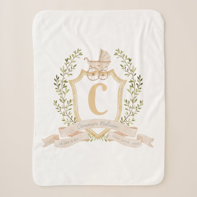 Baby Carriage Monogram "C" Kinderzimmer Baby Blank Sherpadecke (Vorderseite)
