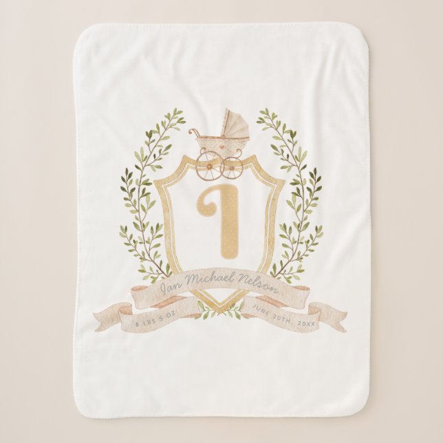 Baby Carriage Monogram "I" Kinderzimmer Baby Blank Sherpadecke (Vorderseite)
