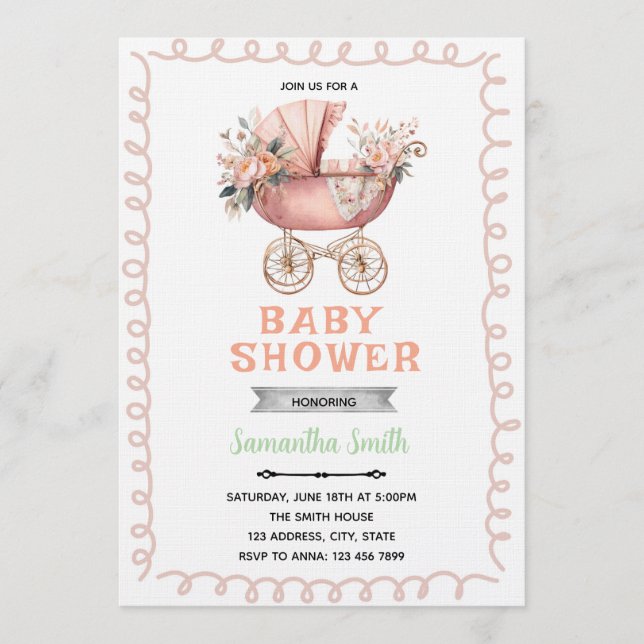 Baby carriage shower invitation (Devant)