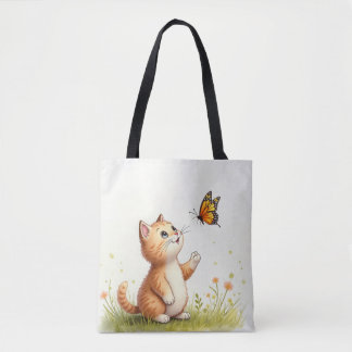 Baby Cat und Butterfly Tote Bag Tasche