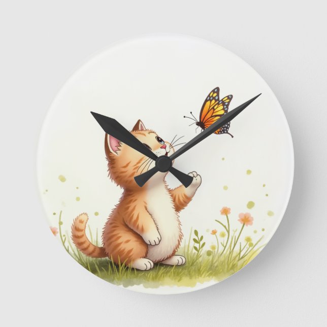 Baby Cat und Schmetterling Uhr (Vorderseite)