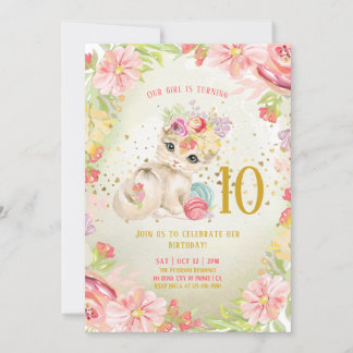 Baby Cat Watercolor Blume Girl Birthday Einladung
