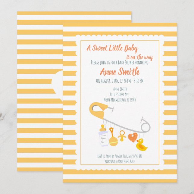 Baby charms Button Kinderdusche Einladung (Vorne/Hinten)