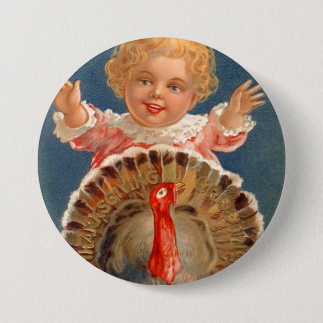 Baby Chasing Tom Turkey Vintag Button (Vorderseite)