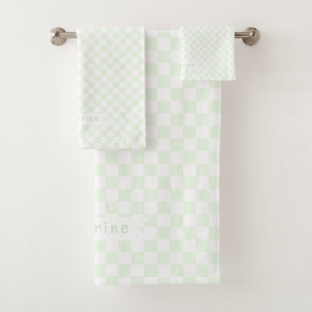 Baby Checkerboard Pastel Green White  Badhandtuch Set (Insitu)
