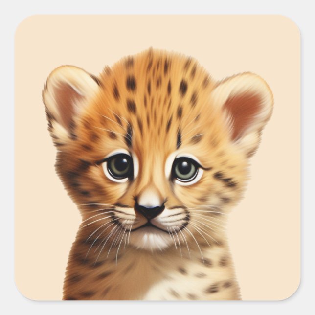 Baby Cheetah Portrait Quadratischer Aufkleber (Vorderseite)