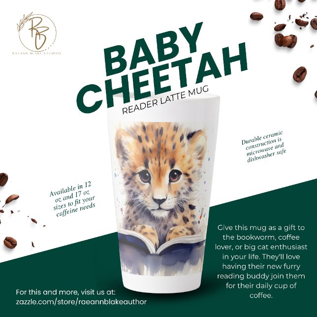 Baby Cheetah Reader Latte Tasse (Von Creator hochgeladen)