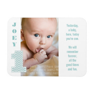 Baby Chevron 1st Birthday Photo Memory Magnet