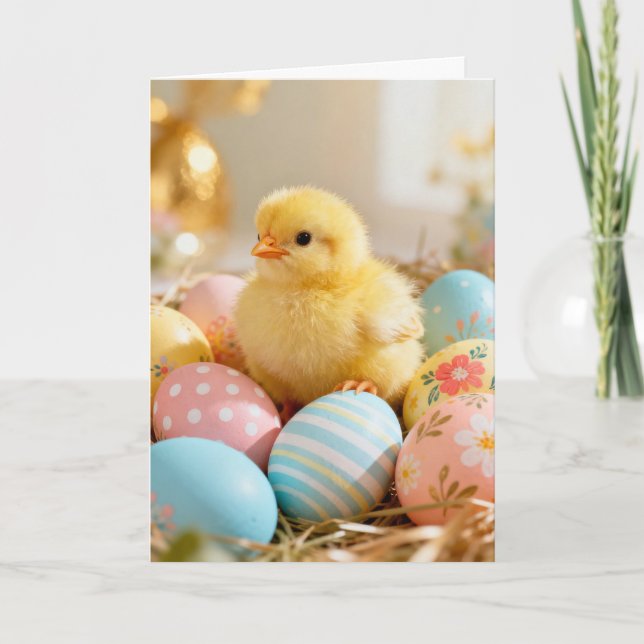 Baby Chick and Easter Eggs Karte (Vorderseite)