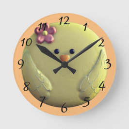 Baby chick cute yellow and pink runde wanduhr