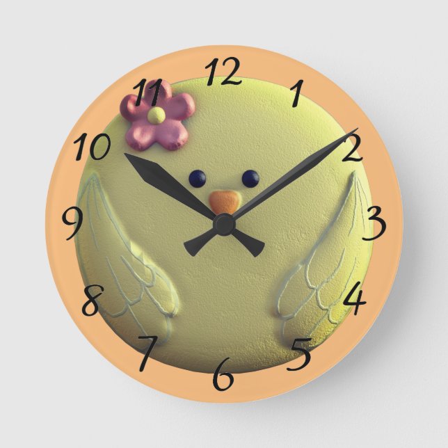 Baby chick cute yellow and pink runde wanduhr (Vorderseite)