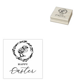 Baby Chick Inside Willow Wreath Happy Easter Gummistempel