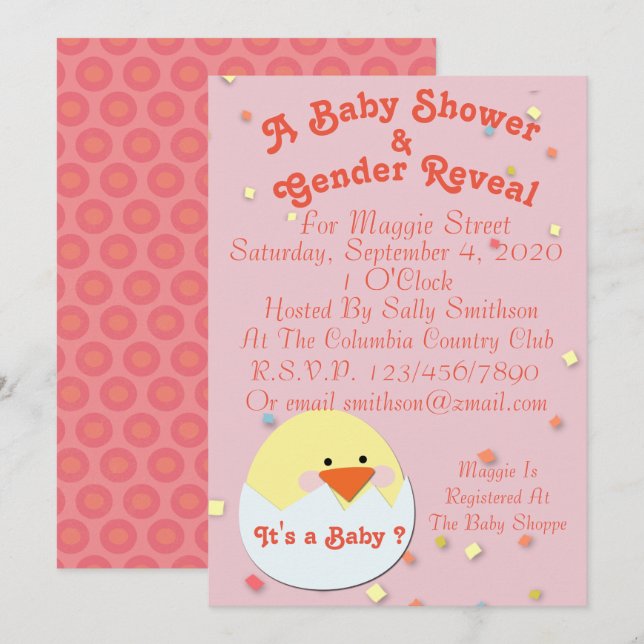 Baby Chick on Shower & Gender Reveitation Einladung (Vorne/Hinten)