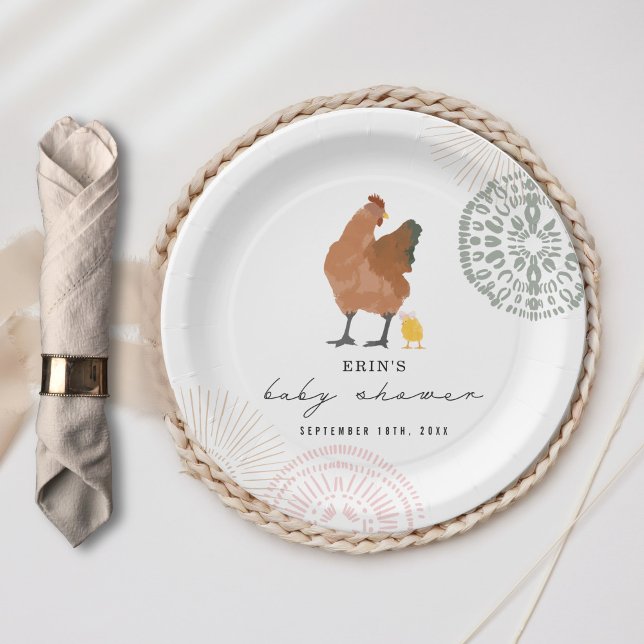 Baby Chick Pink Bow Chicken Girl Baby Dusche Pappteller (Von Creator hochgeladen)
