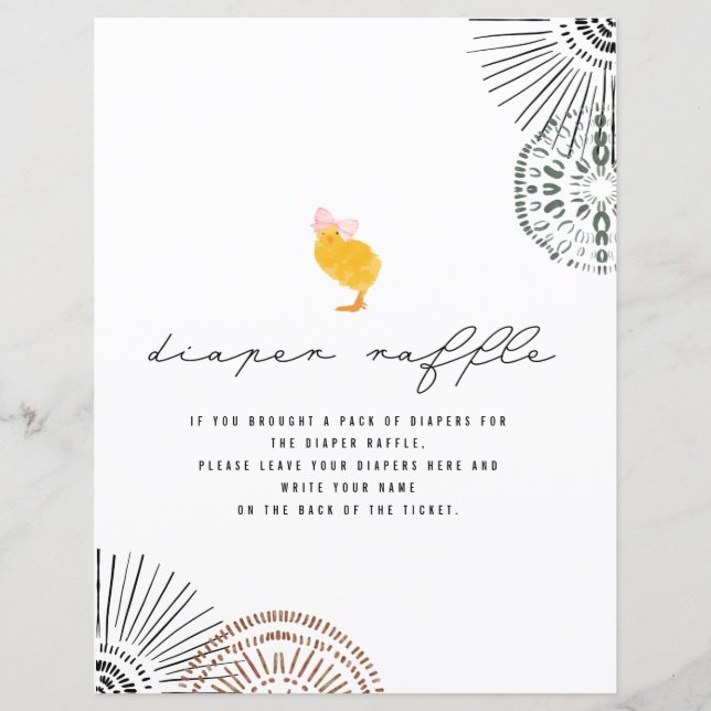 Baby Chick Pink Bow Kinderdusche Windelwanne Raffl (Vorderseite)