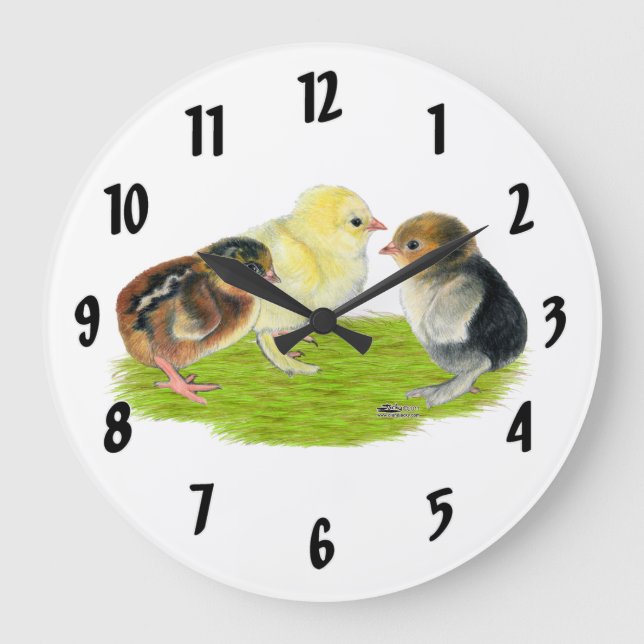 Baby Chick Trio Large Clock Große Wanduhr (Vorderseite)