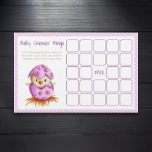 Baby Chicken Hatching Pink Baby Dusche Bingo Karte