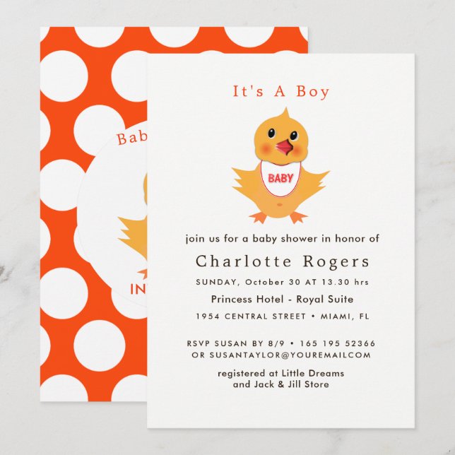 Baby Chicken Yellow Chick Niedlich Baby Dusche Einladung (Vorne/Hinten)
