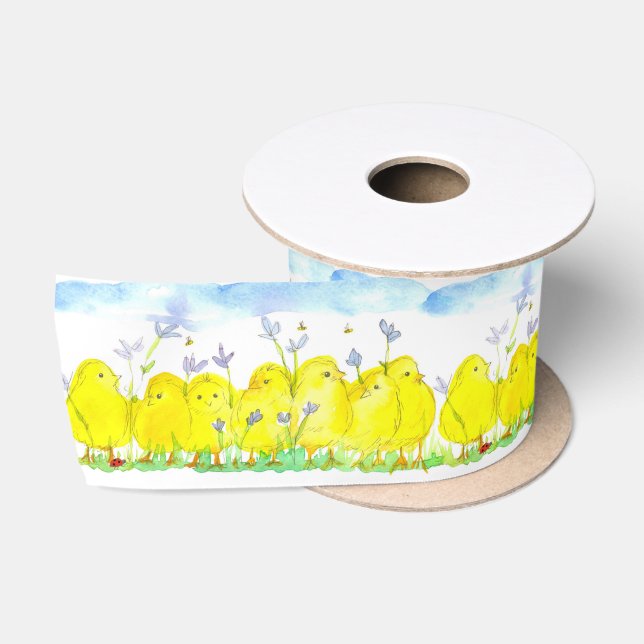 Baby Chickens Blume Wolken Wasserfarbe Satinband (Spule)