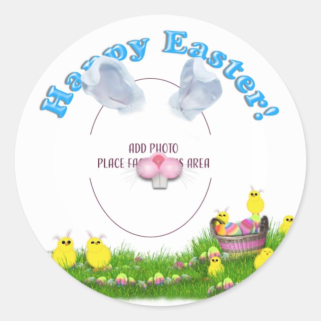 Baby Chicks Easter Basket Photo Frame Runder Aufkleber (Vorderseite)