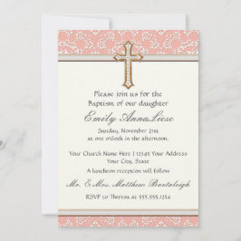 Baby Child Säugling Taufe Gold Golden Cross Lace Einladung