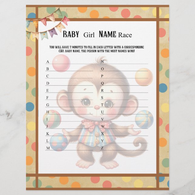 Baby Circus_ Baby Girl Name Race Game Briefbogen (Vorderseite)