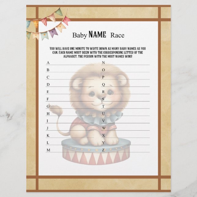 Baby Circus_ Baby Name Race Game Briefbogen (Vorderseite)