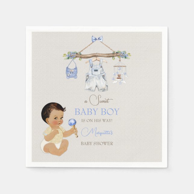 Baby Clothes Boy Baby Dusche Elfenbeinblau Serviette (Vorderseite)