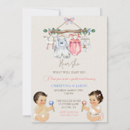 Baby Clothes Geschlecht offenbart Elfenbeinrosa Bl Einladung