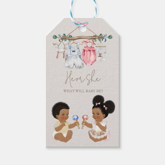 Baby Clothes Geschlecht offenbart Elfenbeinrosa Bl Geschenkanhänger (Vorderseite)