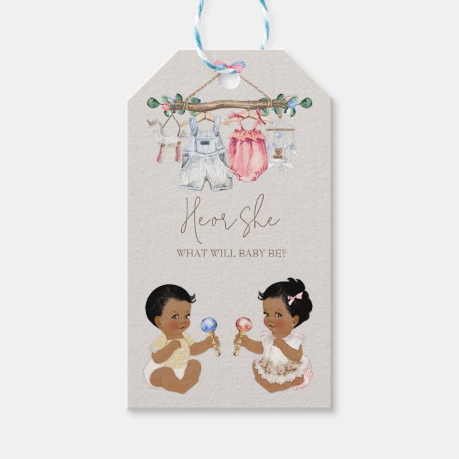 Baby Clothes Geschlecht offenbart Elfenbeinrosa Bl Geschenkanhänger (Vorderseite)