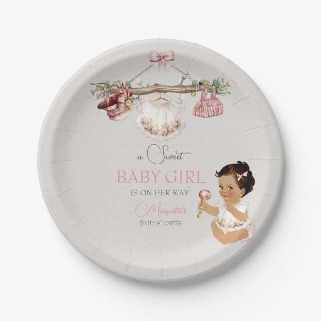 Baby Clothes Girl Baby Dusche Elfenbeinrosa Pappteller (Vorderseite)