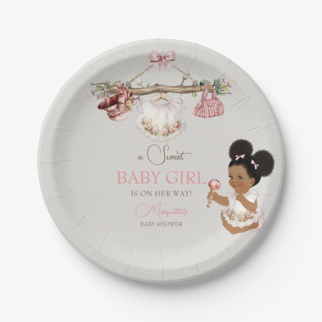 Baby Clothes Girl Baby Dusche Elfenbeinrosa Pappteller (Vorderseite)