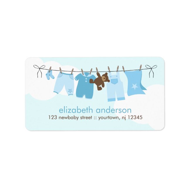 Baby Clothesline {blau} Adressaufkleber (Vorne)