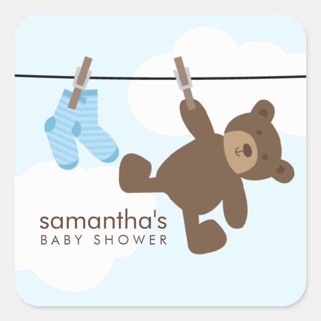 Baby Clothesline {blau} Quadratischer Aufkleber (Vorderseite)