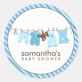 Baby Clothesline {blau} Runder Aufkleber