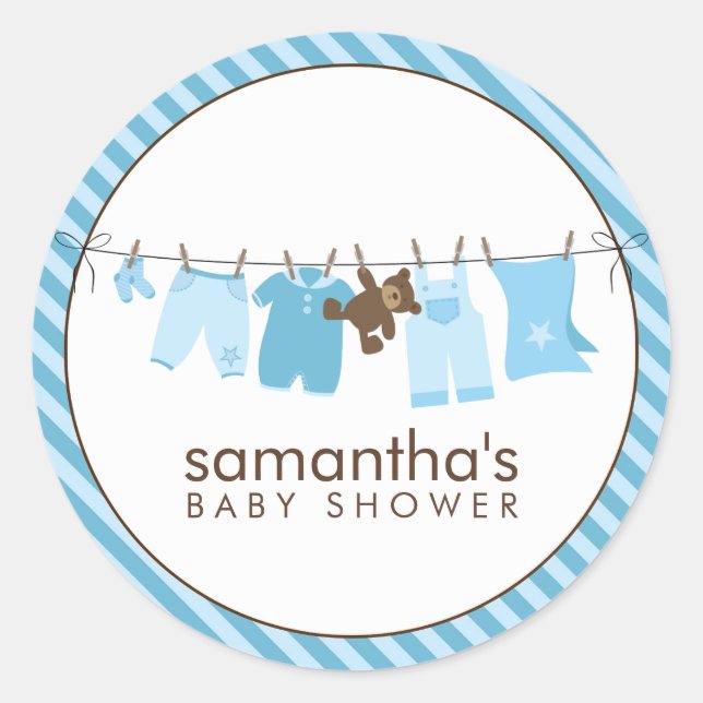 Baby Clothesline {blau} Runder Aufkleber (Vorderseite)