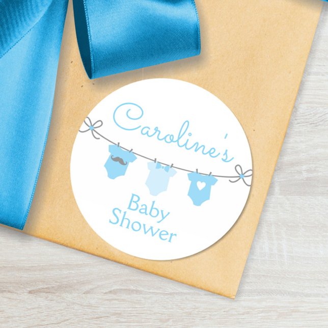 Baby Clothesline Boy Baby Shower Sticker, blau Runder Aufkleber (Von Creator hochgeladen)
