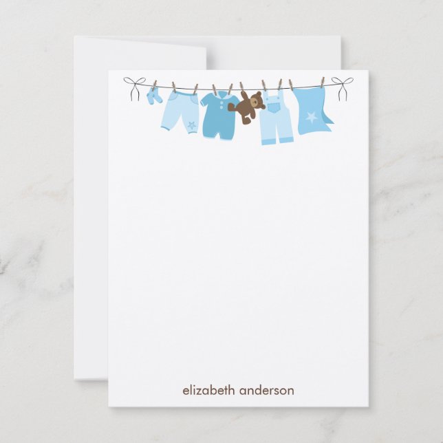 Baby Clothesline Flat Dankeschön-Notizen {blau} Mitteilungskarte (Vorderseite)