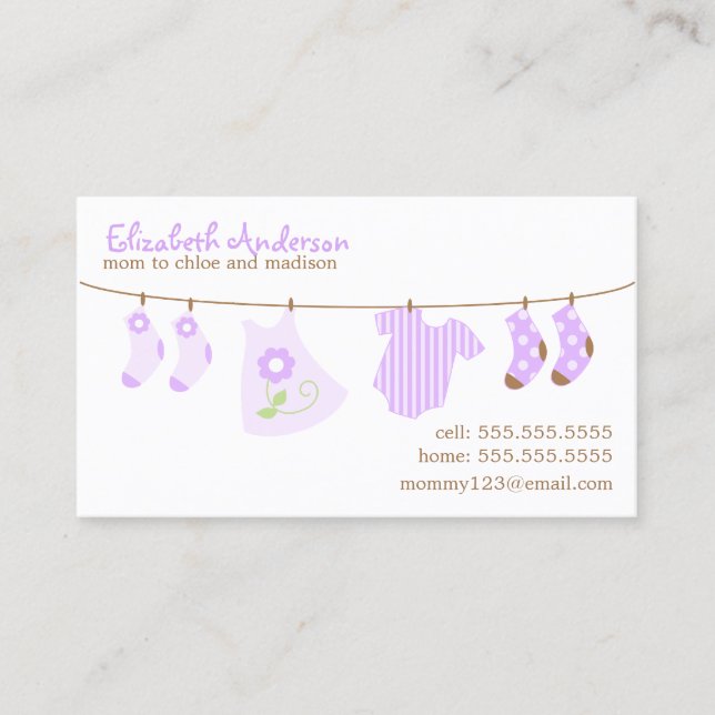 Baby Clothesline Mommy Calling Cards Telefonnummerkarte (Vorderseite)
