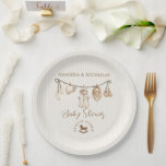 Baby Clothesline Neutral Baby Shower Striped Pappteller<br><div class="desc">gender neutral clothes baby shower plates</div>