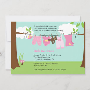 Baby Clothesline Pink Girl 12x18 Baby Dusche Einladung