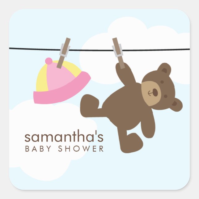 Baby Clothesline {pink} Quadratischer Aufkleber (Vorderseite)